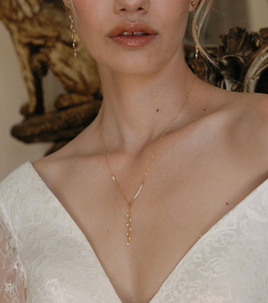 Bridal Cascade Lariat Necklace ~ Pearl