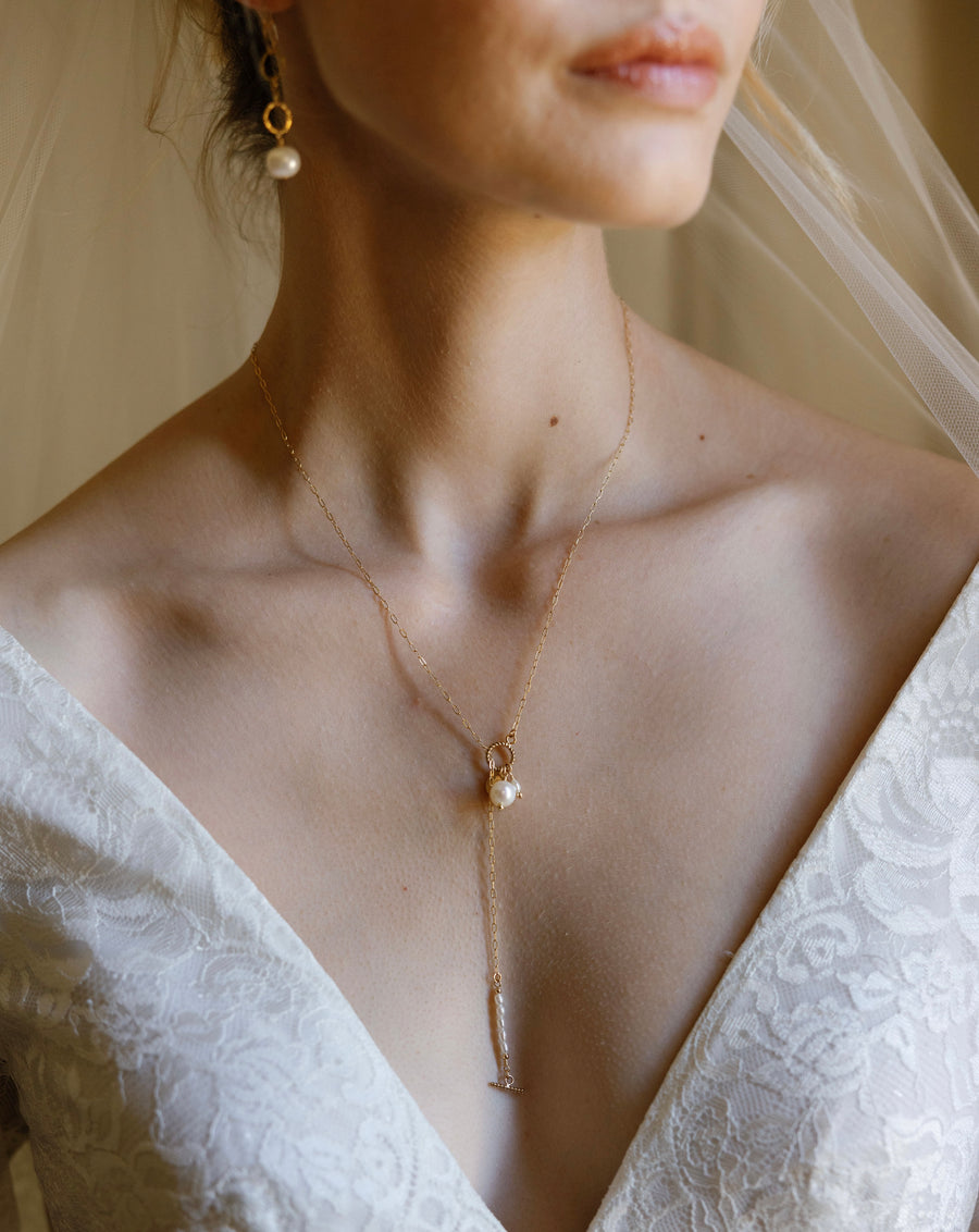 Bridal Tuxtla Lariat Necklace ~ Pearl