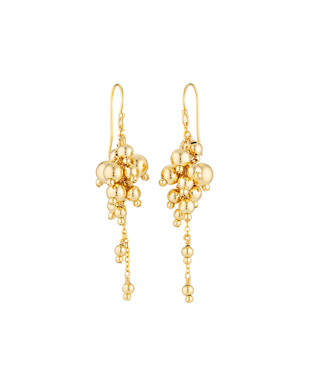 Gold beaded earrings expertly hand wire-wrapped onto a sleek, medium-weight chain