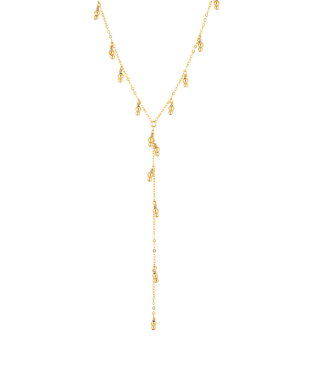 Gold necklace with Delicate gold beads expertly hand wire-wrapped along a fine gold chain