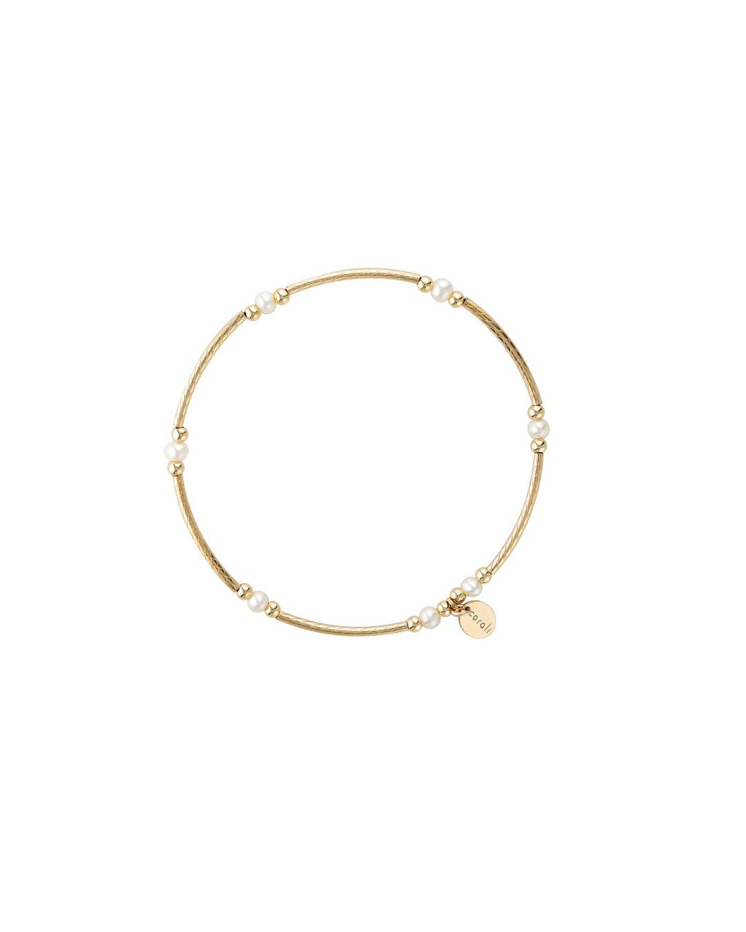 Gold bracelet with pearls on a white background