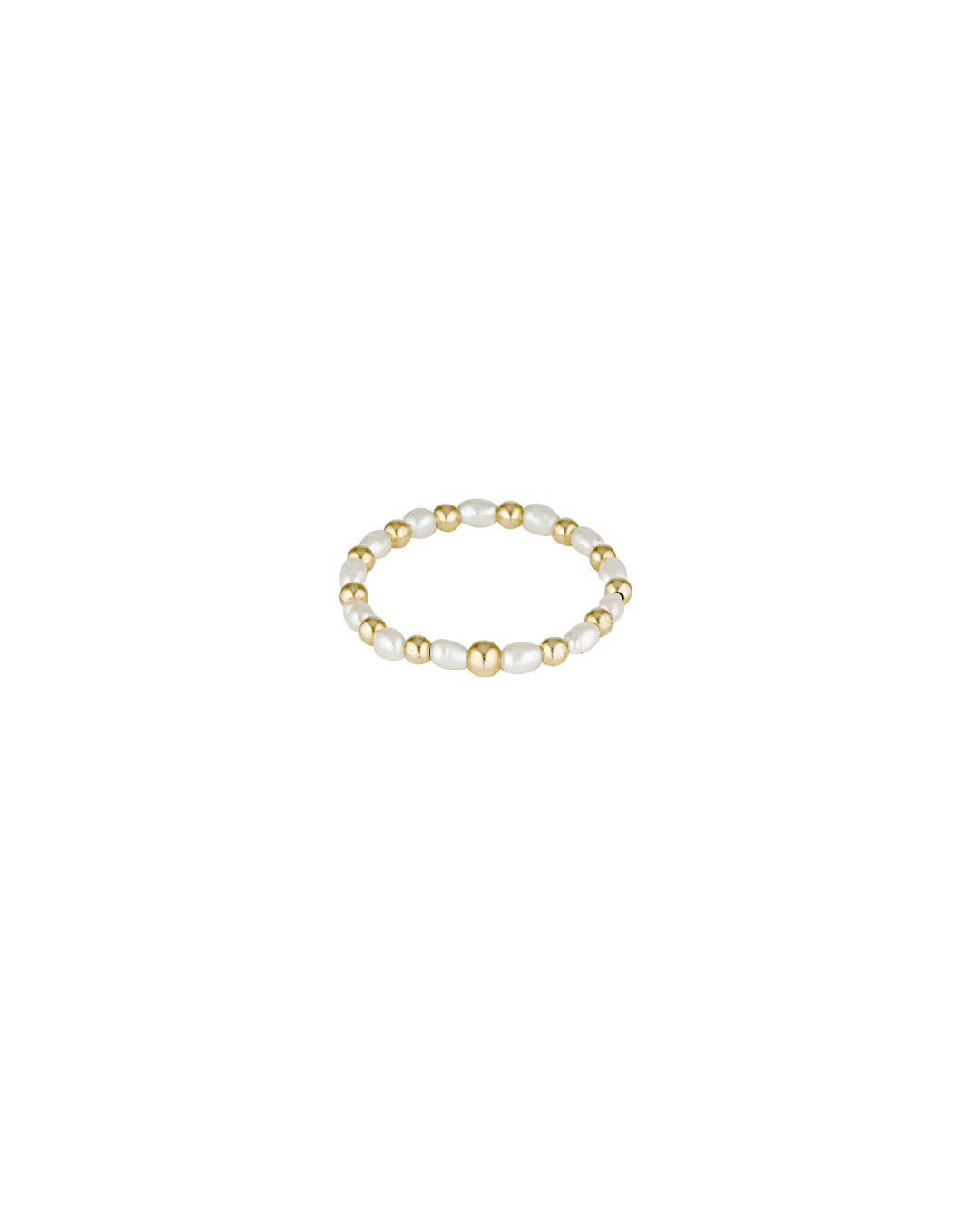 Pearl and gold beaded ring on a white background
