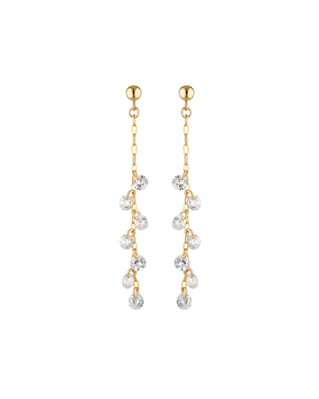 Gold earrings with Cubic Zirconia Drops on a white background
