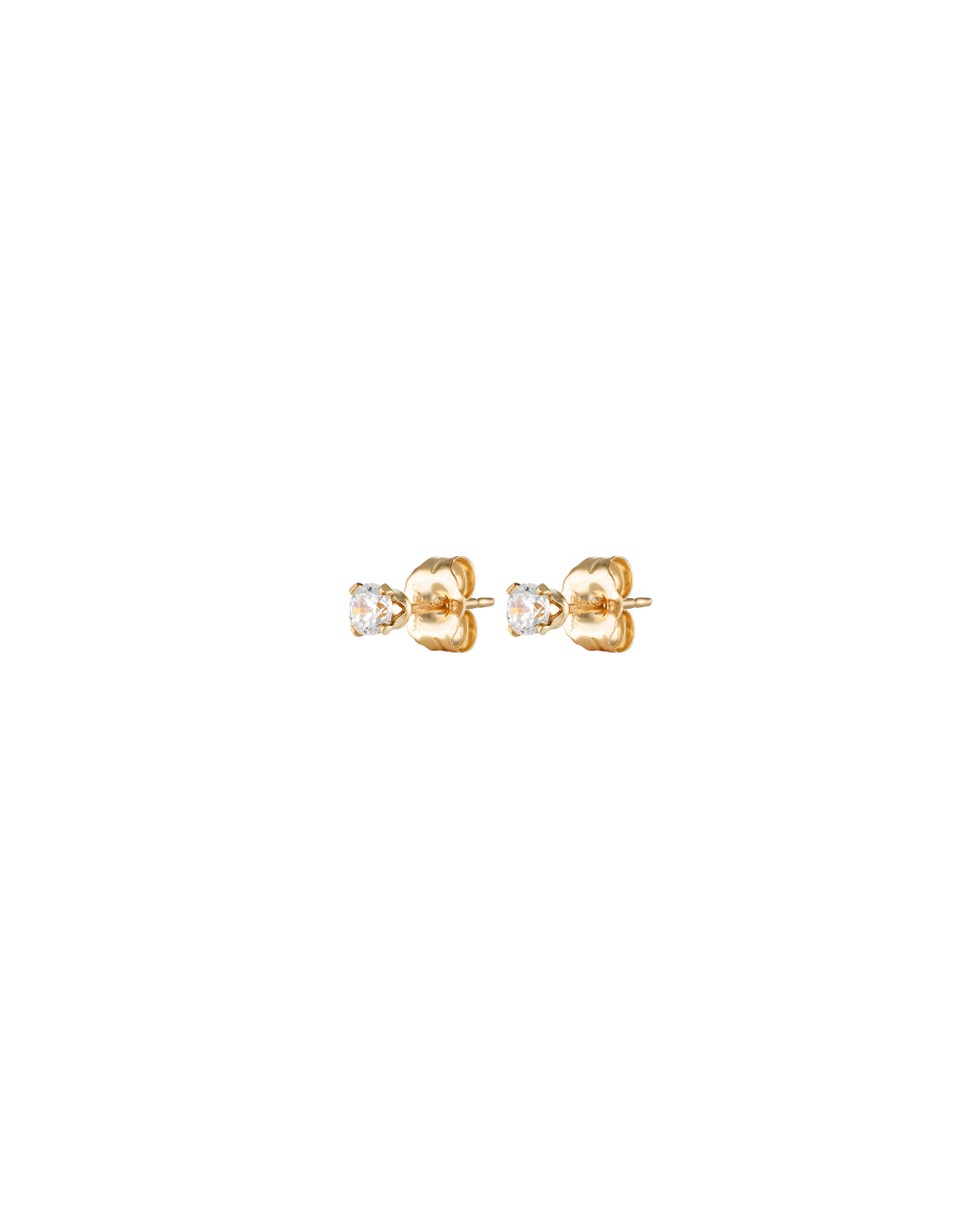 Gold stud cubic zirconia earrings on a white background