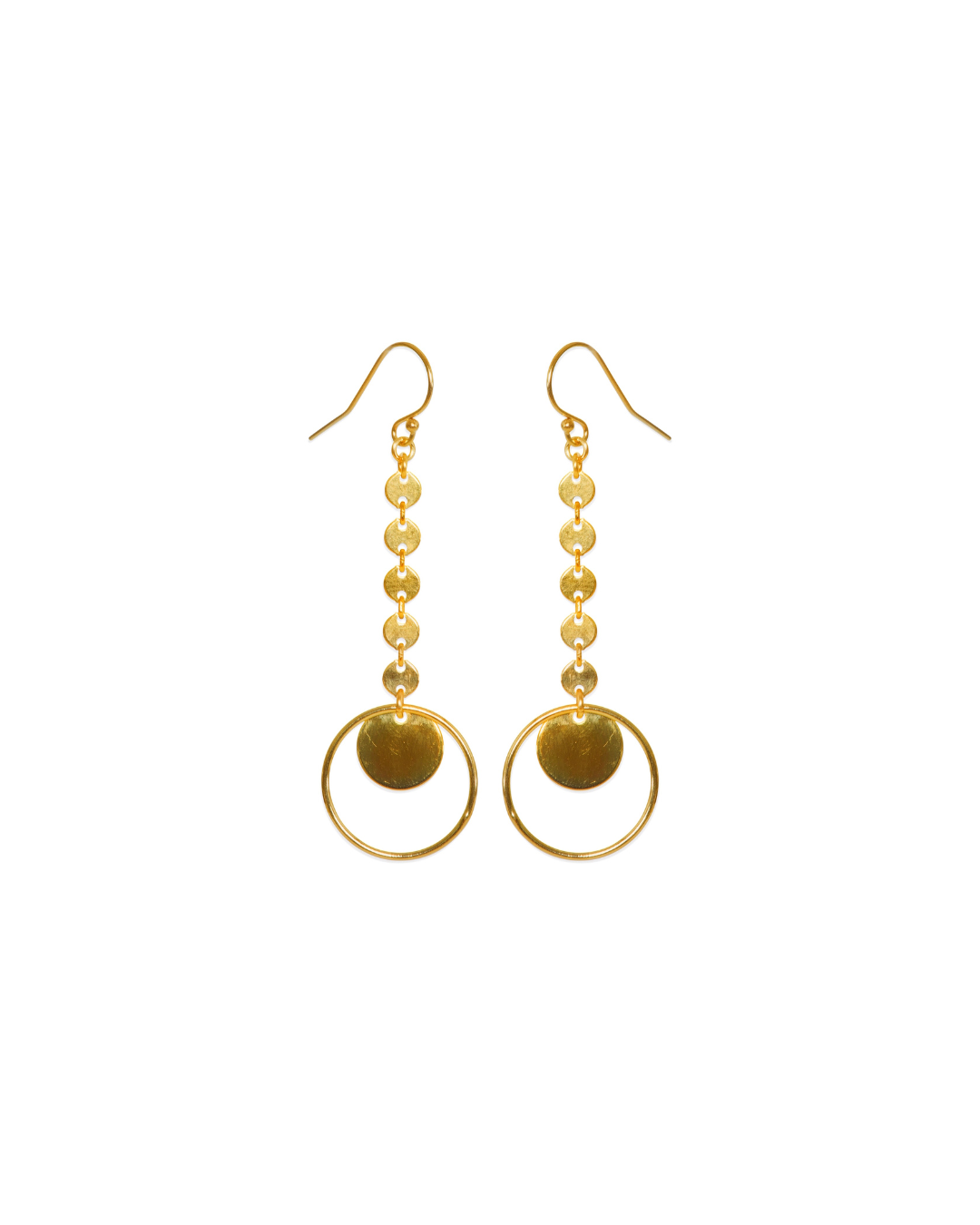 Pair of gold earrings on a white background