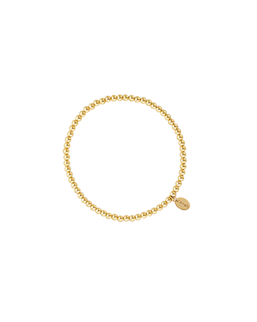 Gold beaded bracelet on a white background