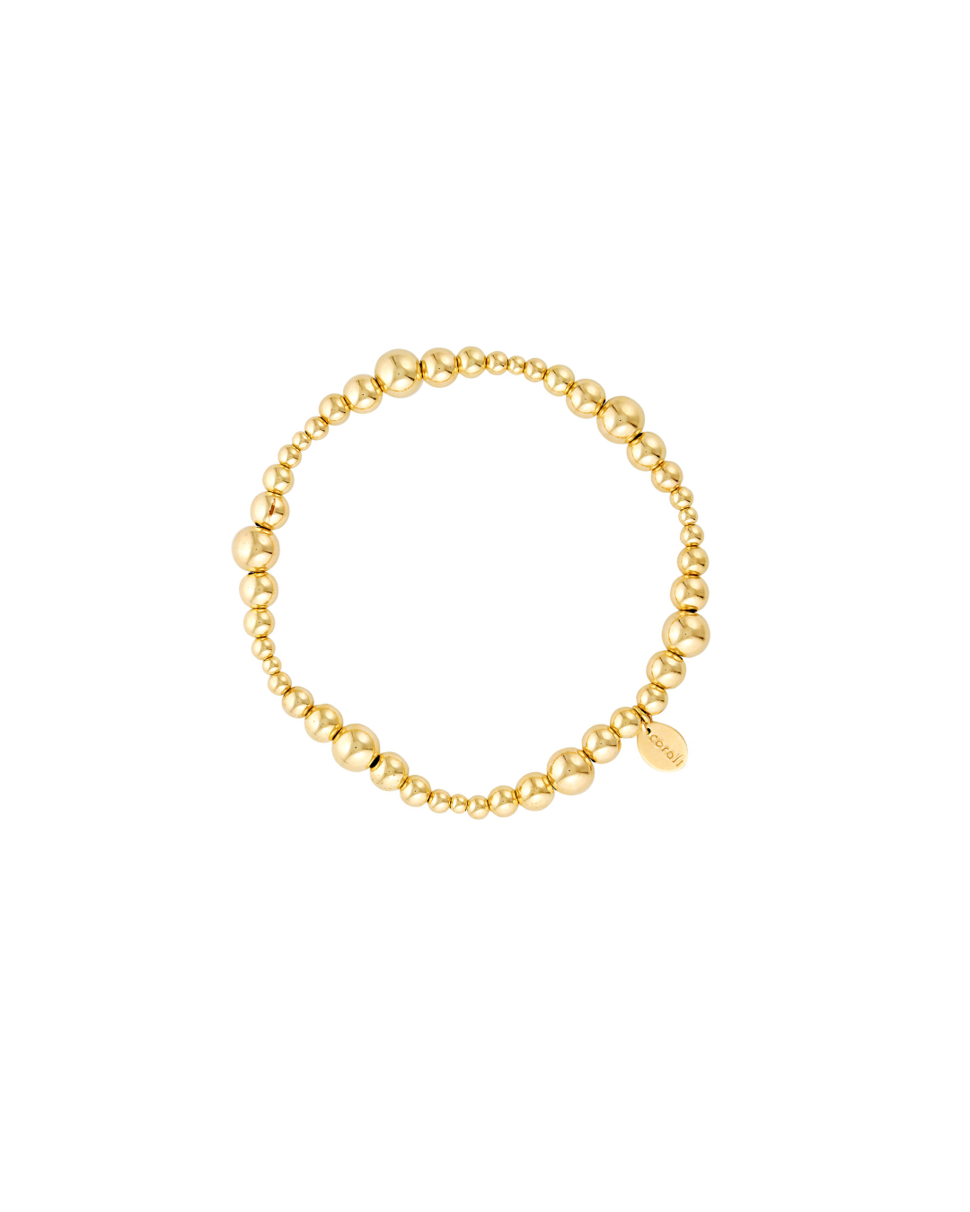 Gold beaded bracelet on a white background