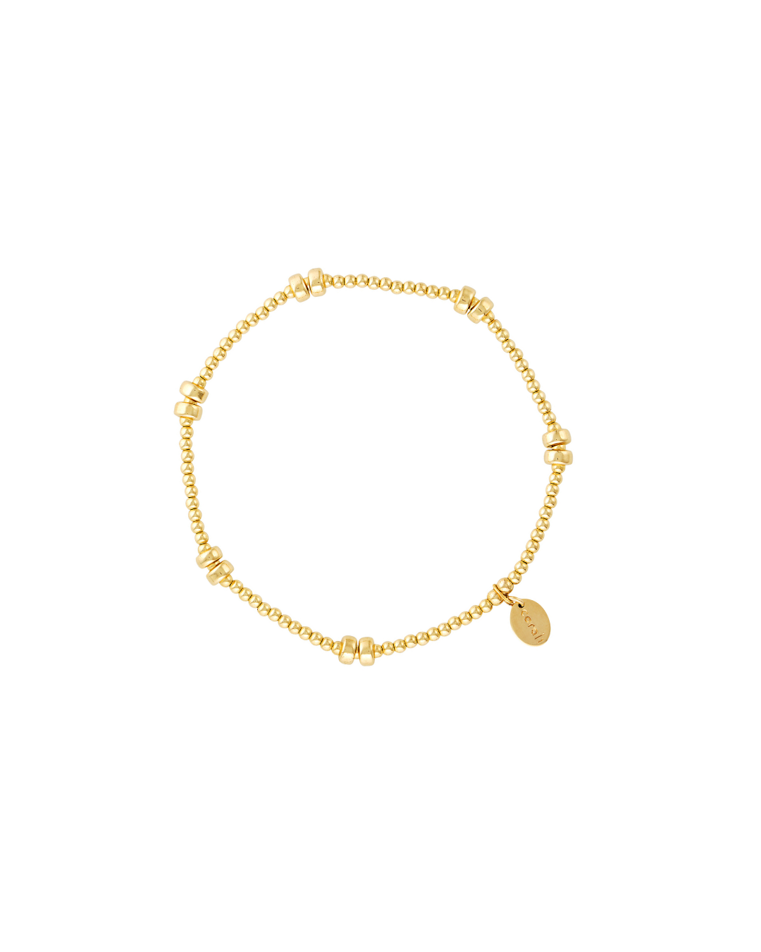 Gold beaded bracelet on a white background