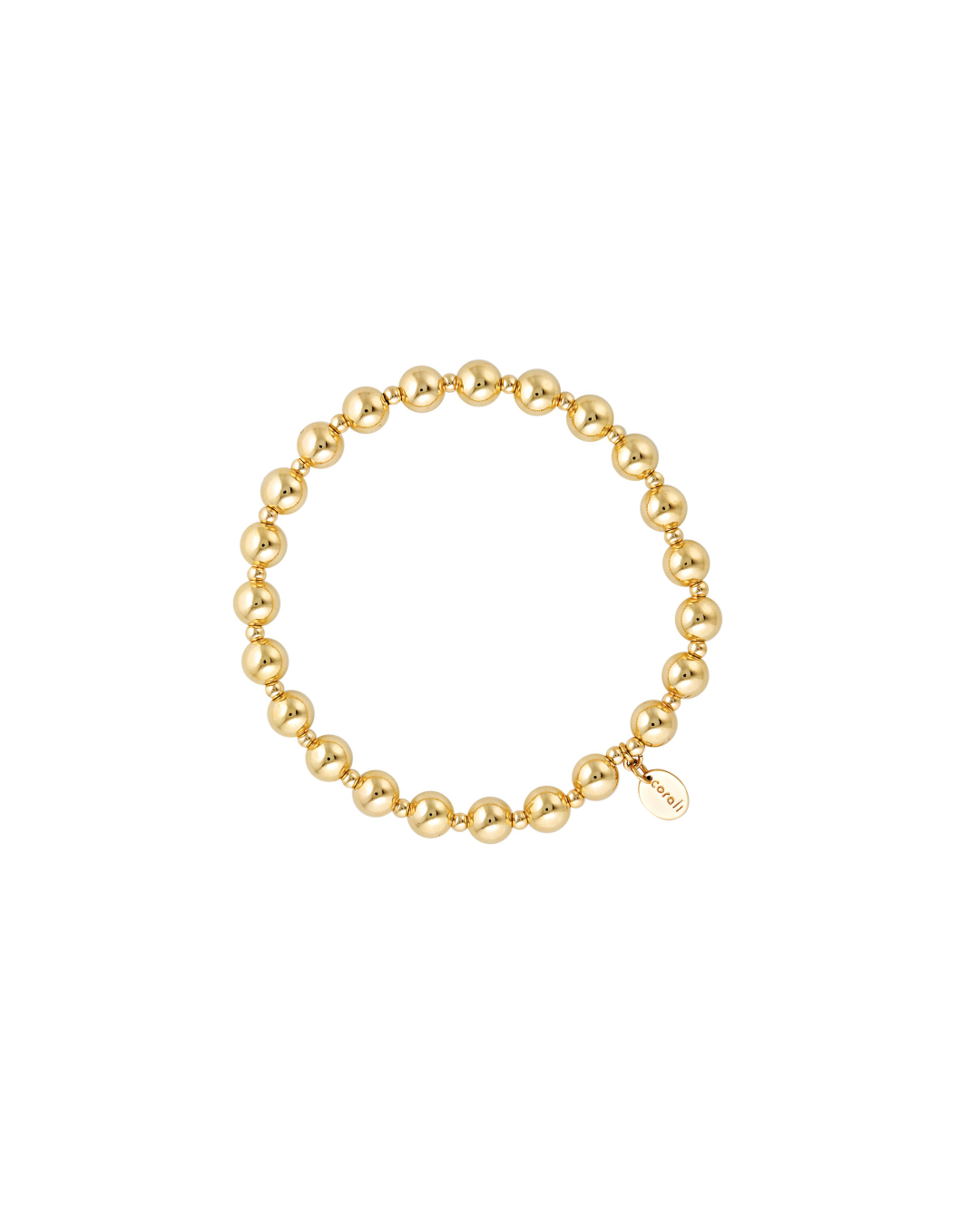 Gold beaded bracelet on a white background