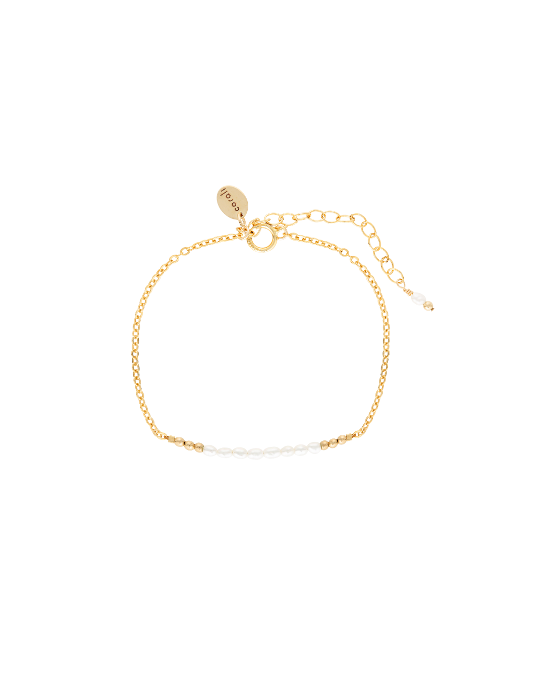 Gold and pearl bracelet on a white background