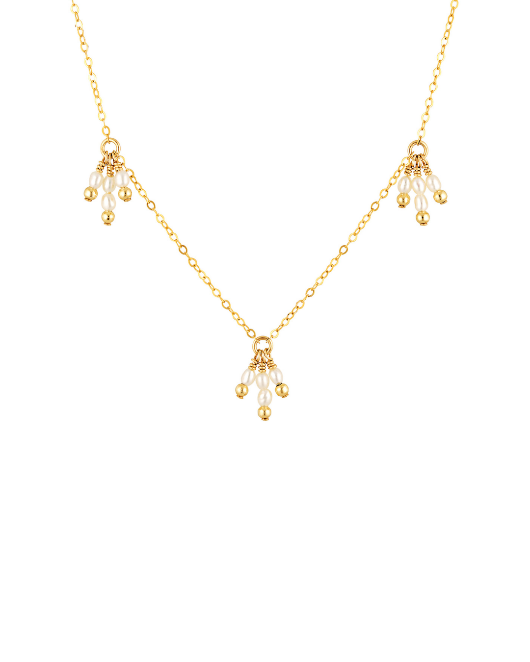 Gold chain necklace with gold beads and pearls