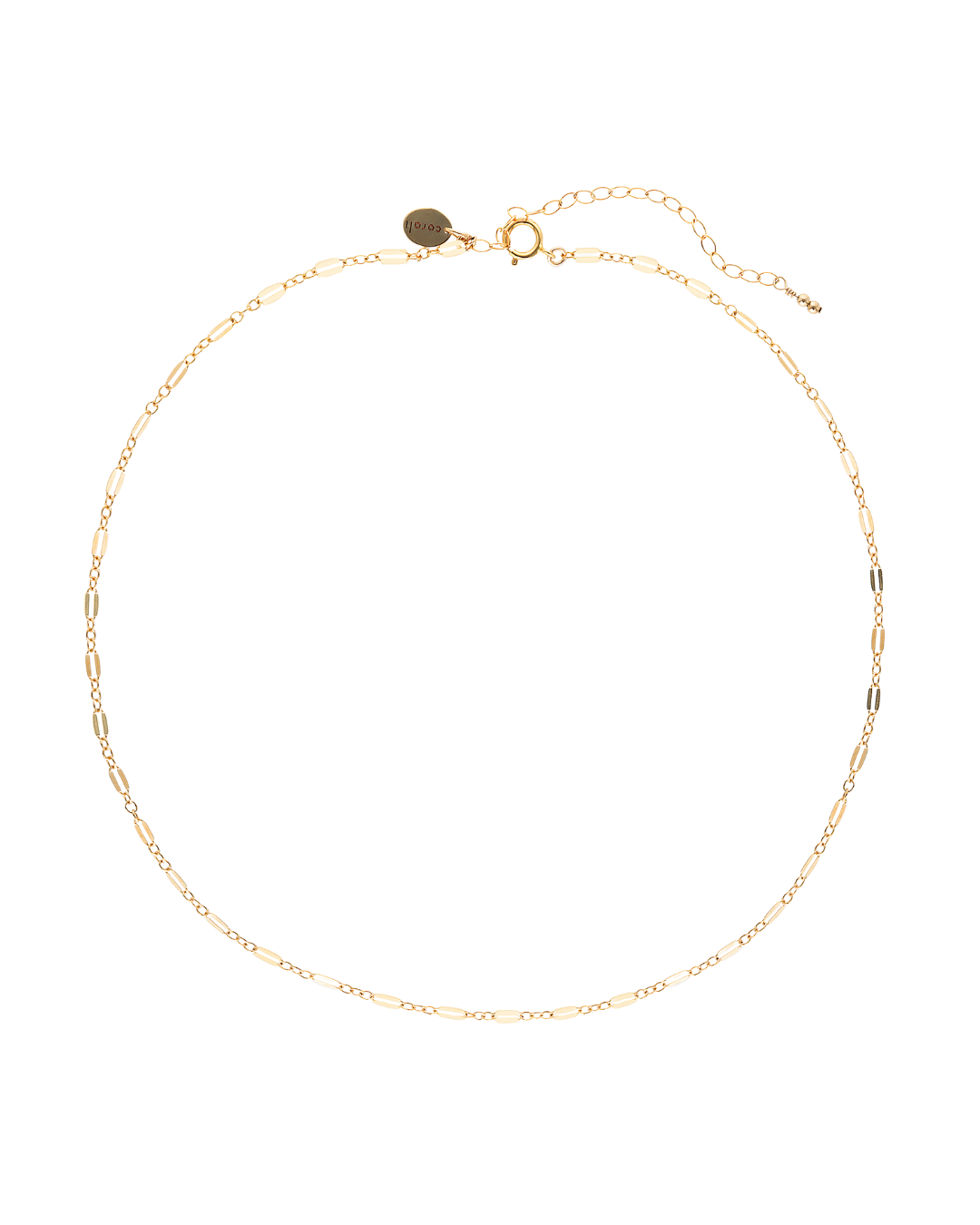 Gold chain necklace on a white background