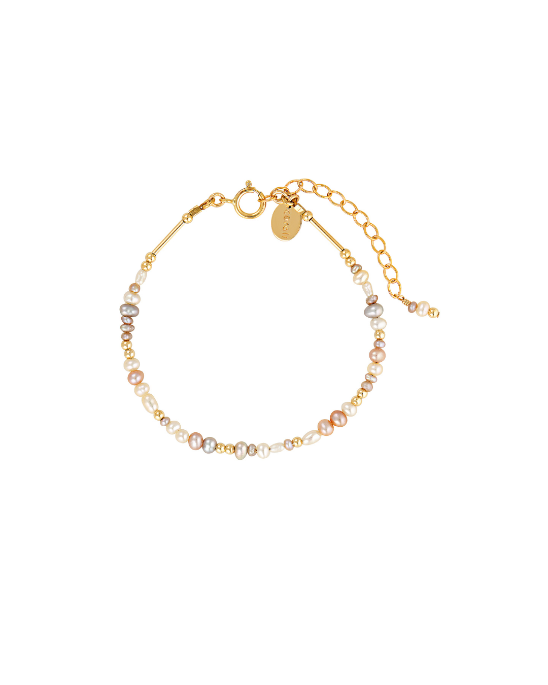 Gold pearl bracelet on a white background