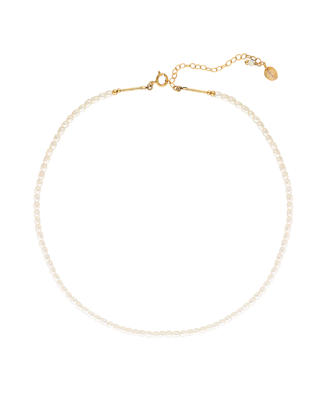 A pearl necklace against a white background