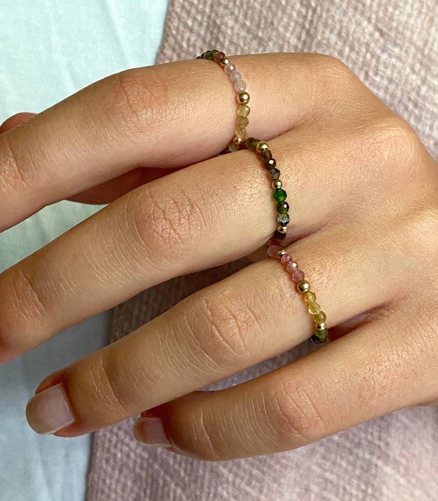 Gold Bead Ring ~ Tourmaline gems