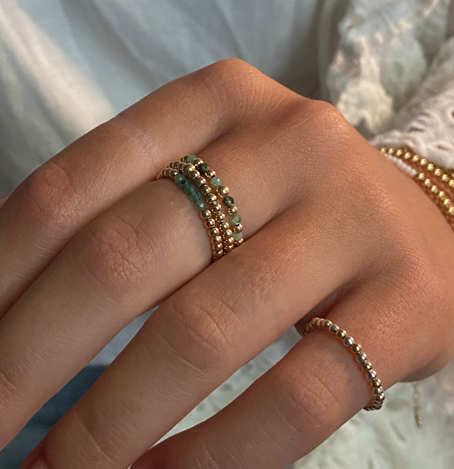 Gold Bead Ring ~ Emerald