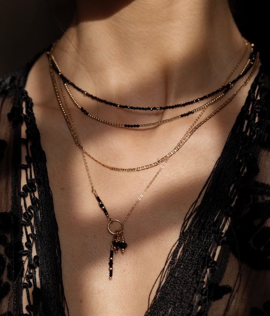 Colliss Lariat Necklace ~ Black Onyx & Spinel